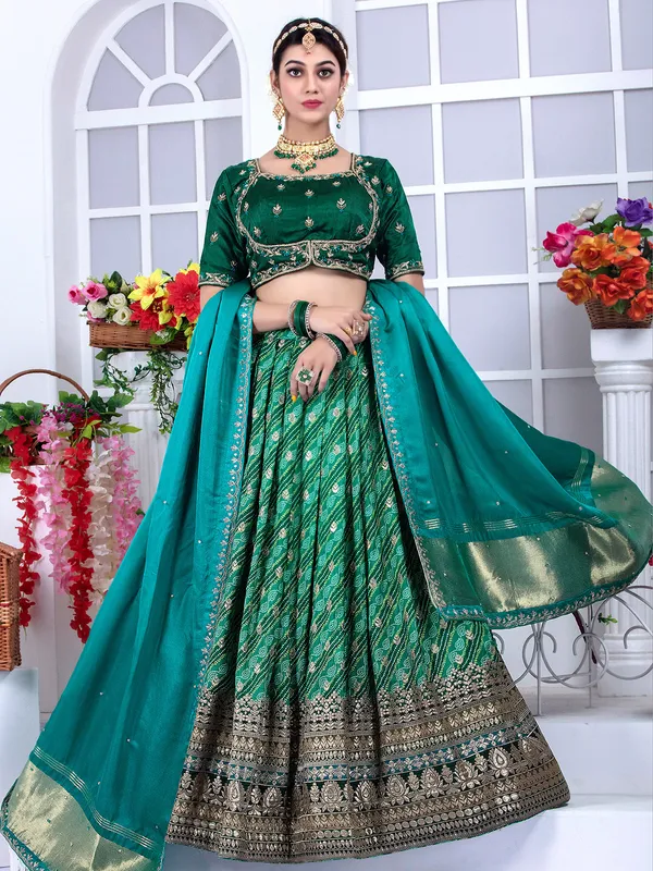 Green printed lehenga choli in silk