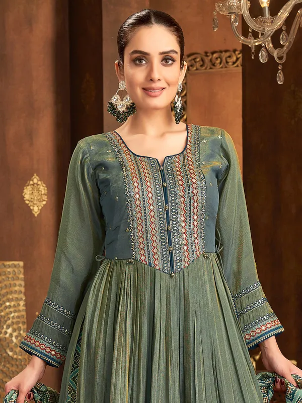 Green printed palazzo duit with dupatta