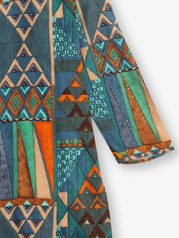 Green printed silk kurta suit for boys