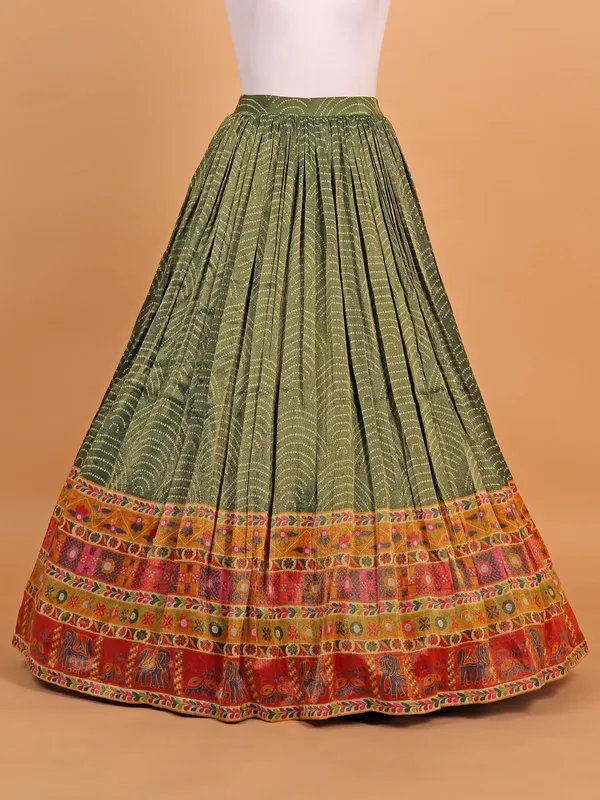 Green printed silk lehenga choli for wedding wear