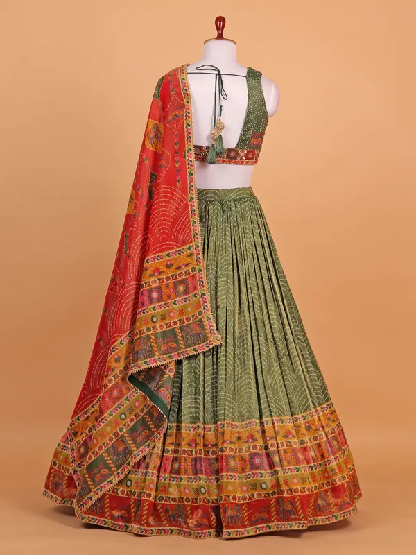 Green printed silk lehenga choli for wedding wear