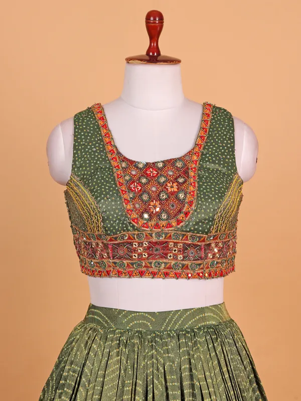 Green printed silk lehenga choli for wedding wear