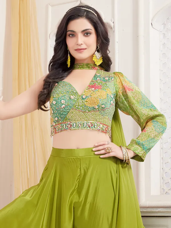 Green printed silk palazzo suit for women