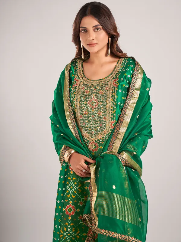 Green printed silk sharara suit for wedding