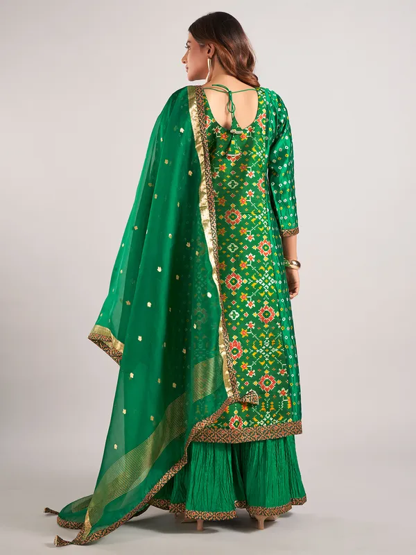 Green printed silk sharara suit for wedding