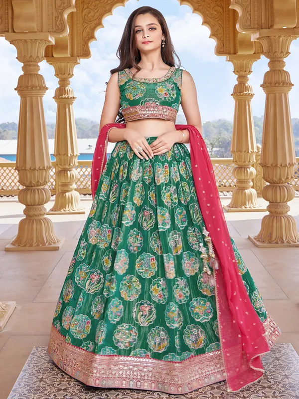 Green printed tissue silk lehenga choli