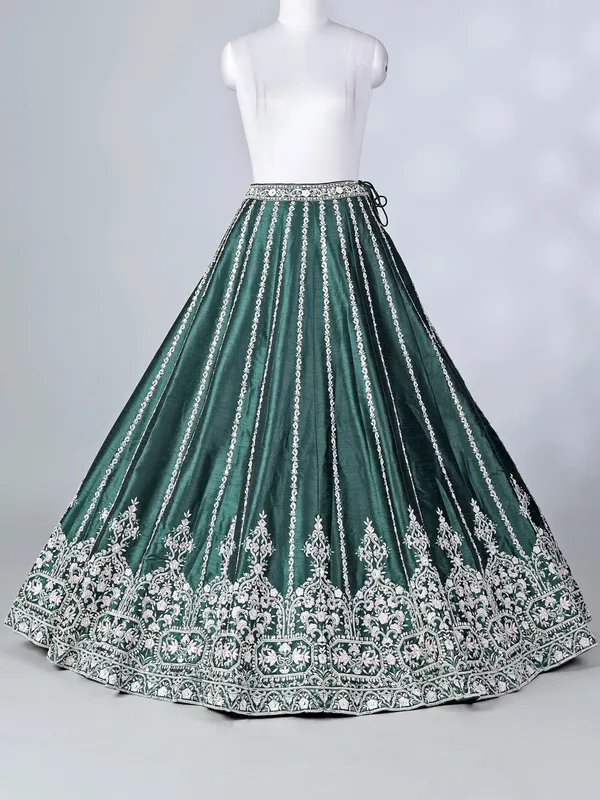 Green raw silk lehenga choli with stone work