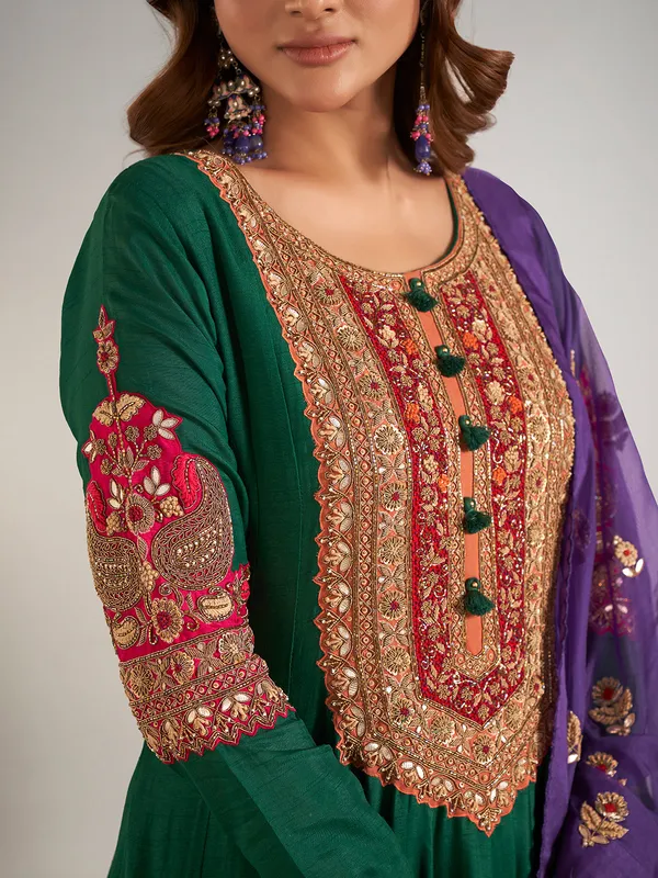 Green raw silk pakistani lehenga suit