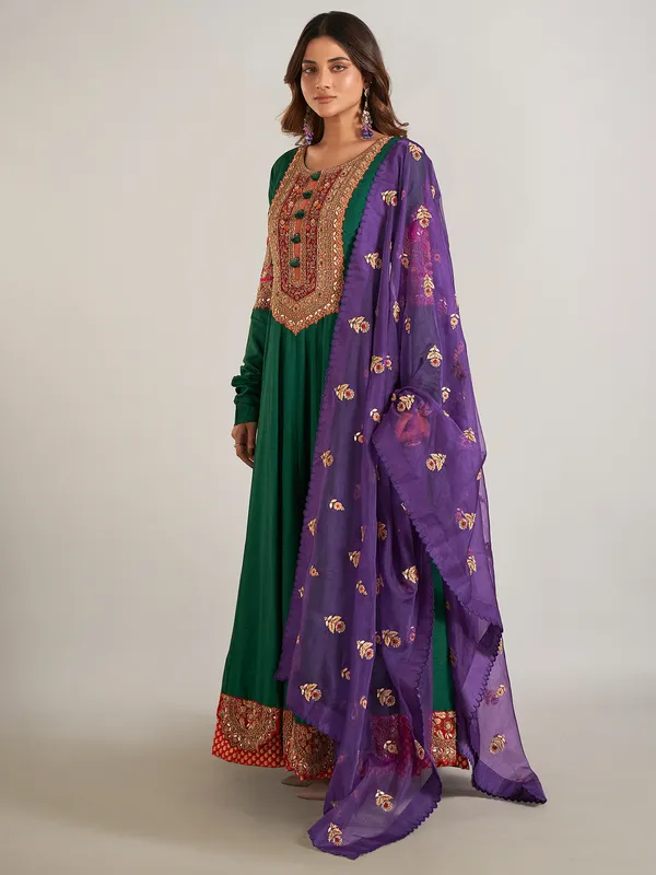 Green raw silk pakistani lehenga suit