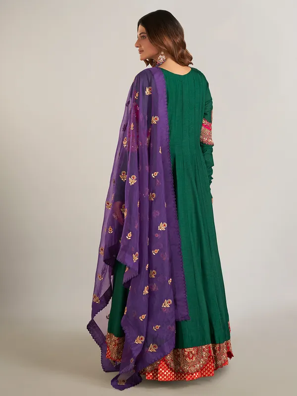 Green raw silk pakistani lehenga suit