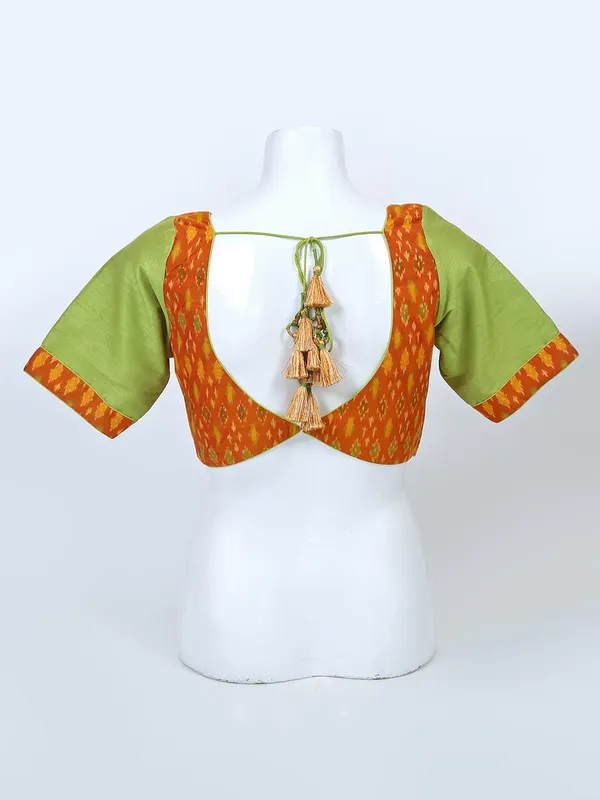 Green raw silk sweetheart neck blouse