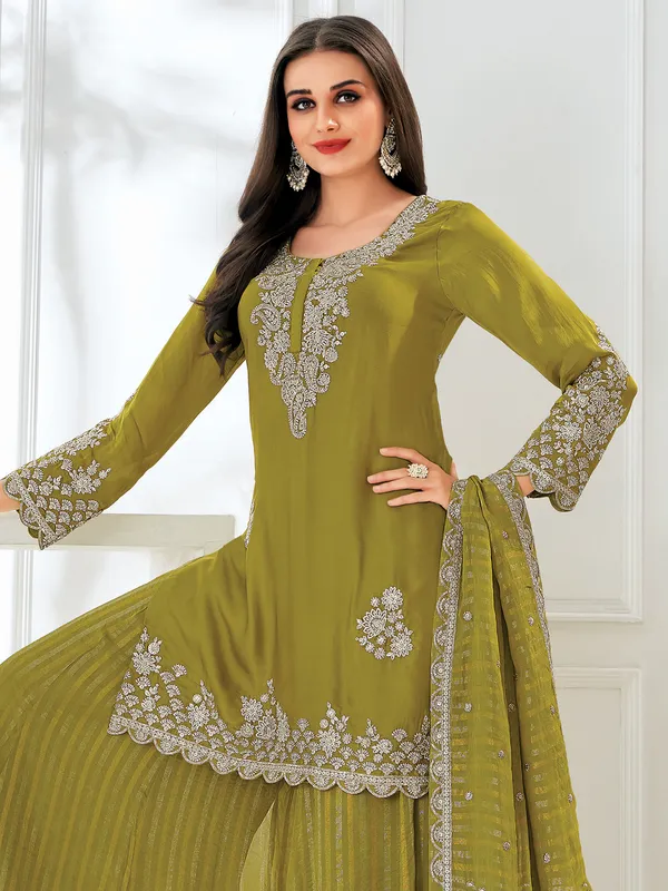 Green satin palazzo suit for women