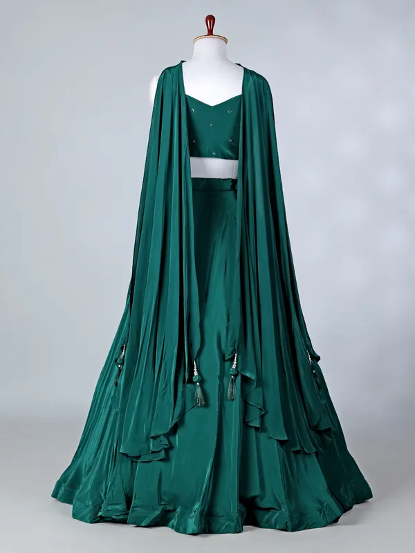 Green satin silk designer lehenga choli with dupatta