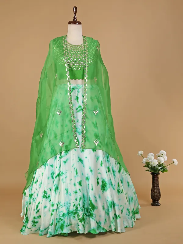 Green satin wedding lehenga choli