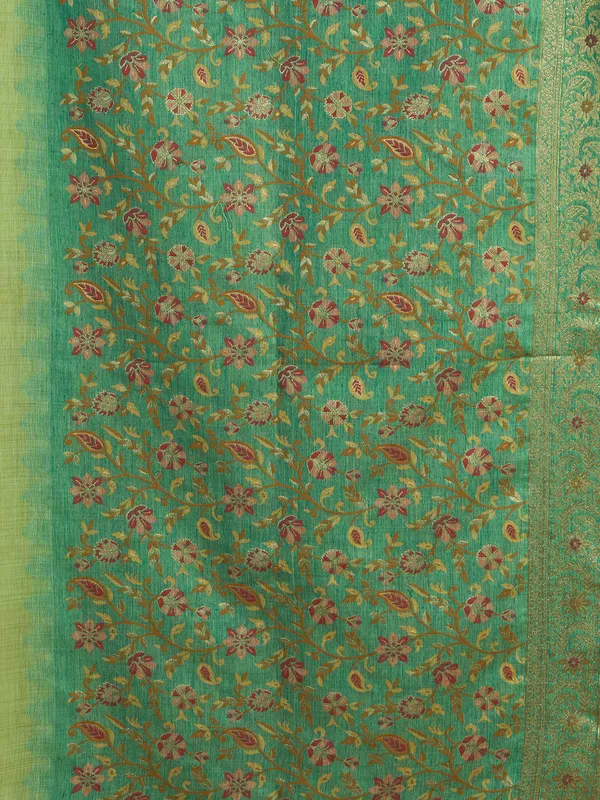 Green semi cotton saree for traditional wear