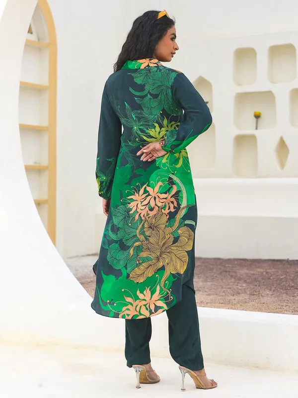 Green sequins worked crepe kurti set