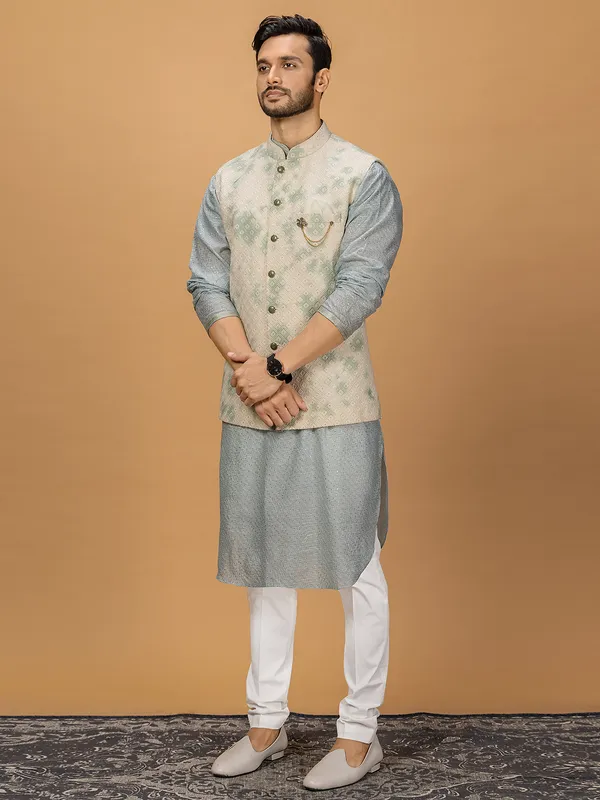 Green shaded georgette waistcoat set