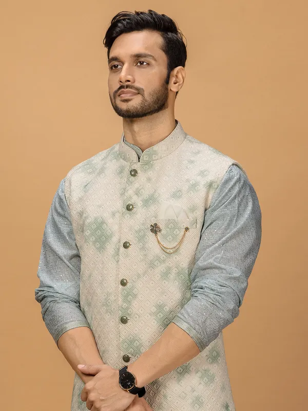 Green shaded georgette waistcoat set