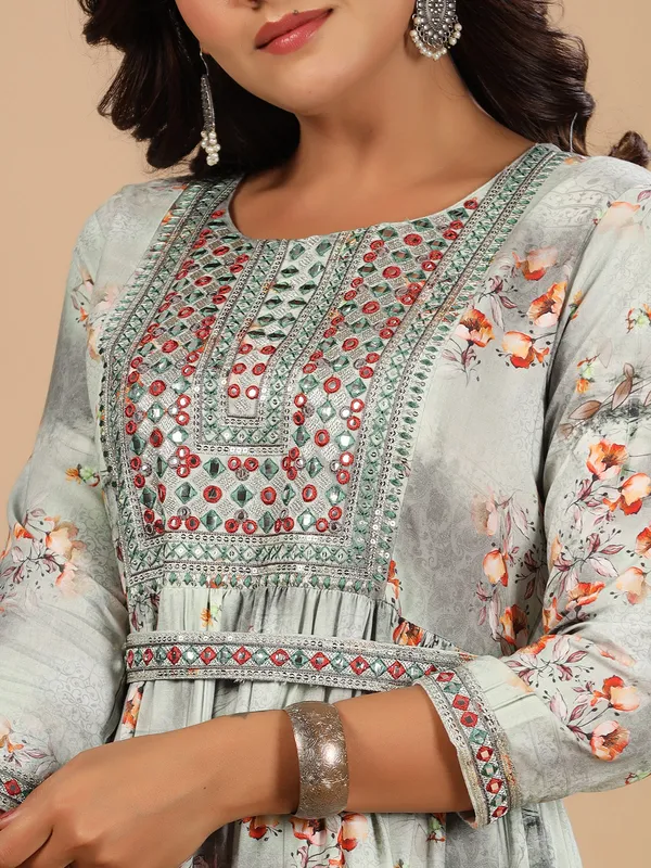 Green shaded printed long cotton kurti