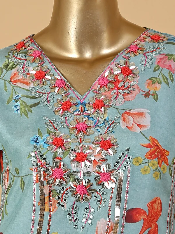 Green shaded printed silk sharara set