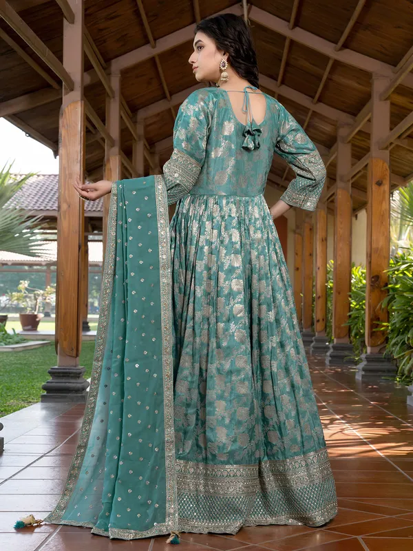 Green shaded silk anarkali suit