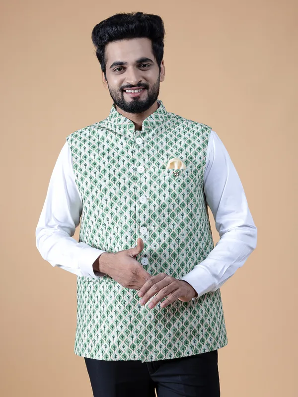 Green shaded silk embroidery waistcoat