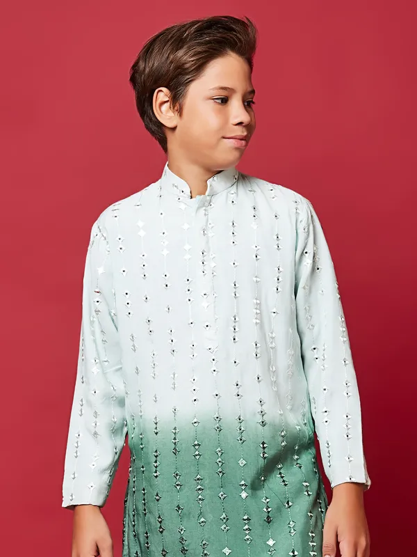 Green shaded silk kurta suit for festive