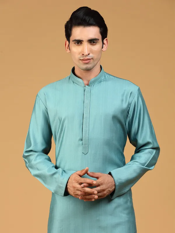 Green shaded silk plain rich  Men Kurta pajama