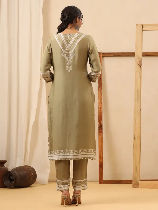 Green shaded silk printed kurti with pant