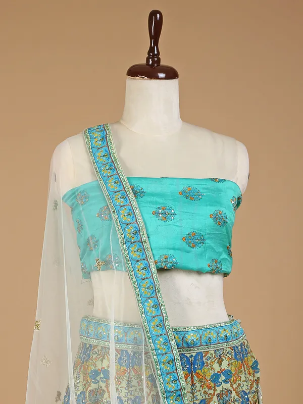 Green shaded silk printed lehenga choli