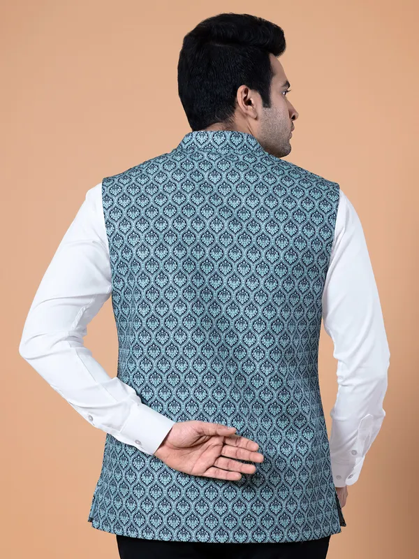 Green shaded silk printed waistcoat