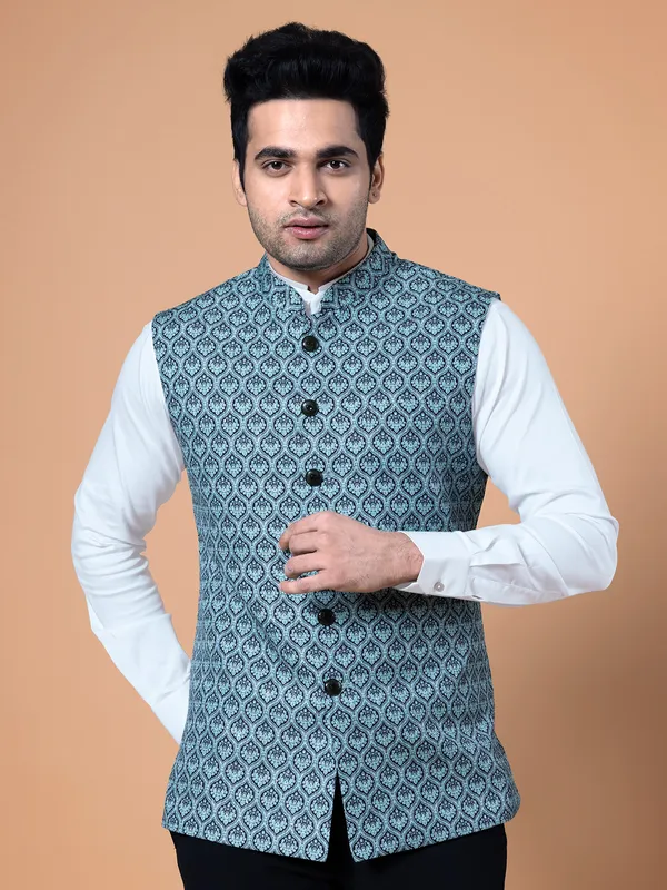 Green shaded silk printed waistcoat