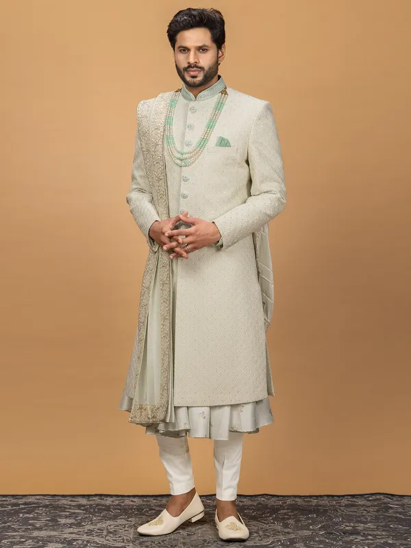 Green shaded silk sherwani