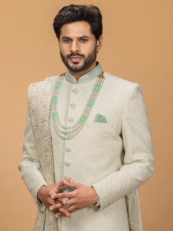 Green shaded silk sherwani