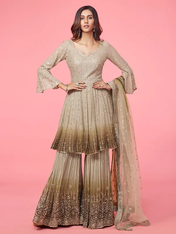 Green shaded women sharara suit in georgette