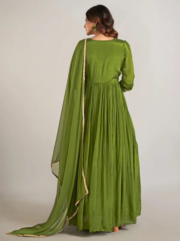 Green silk anarkali suit with dupatta