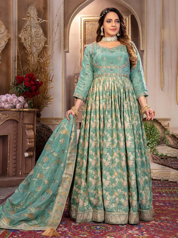 Green silk anarkali wedding suit