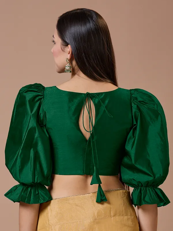 Green silk boat neck comfort fit ready made blouse