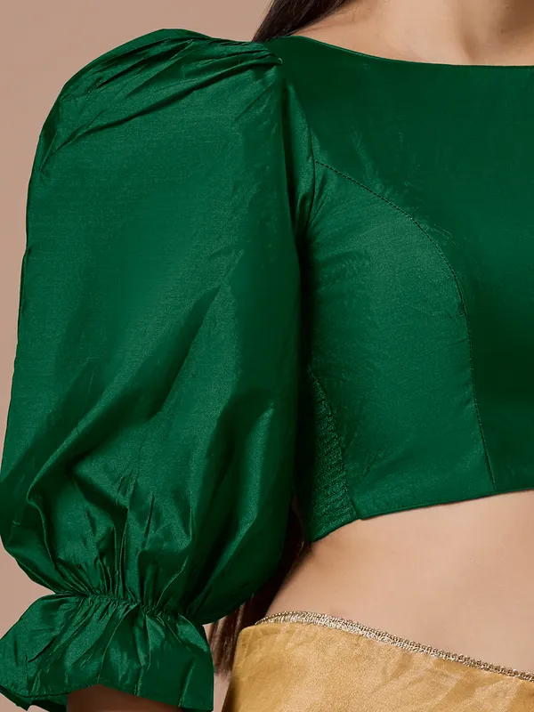 Green silk boat neck comfort fit ready made blouse