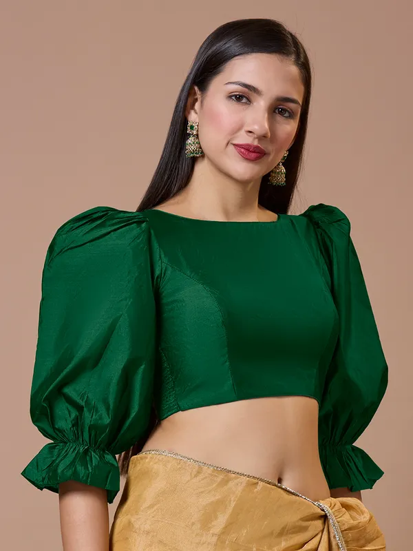 Green silk boat neck comfort fit ready made blouse