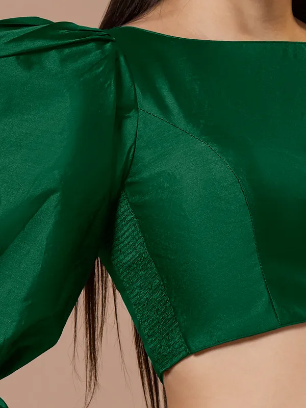 Green silk boat neck comfort fit ready made blouse
