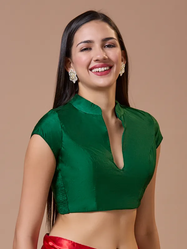 Green silk collared neck comfort fit readymade blouse