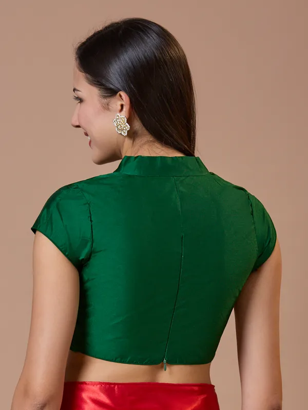 Green silk collared neck comfort fit readymade blouse