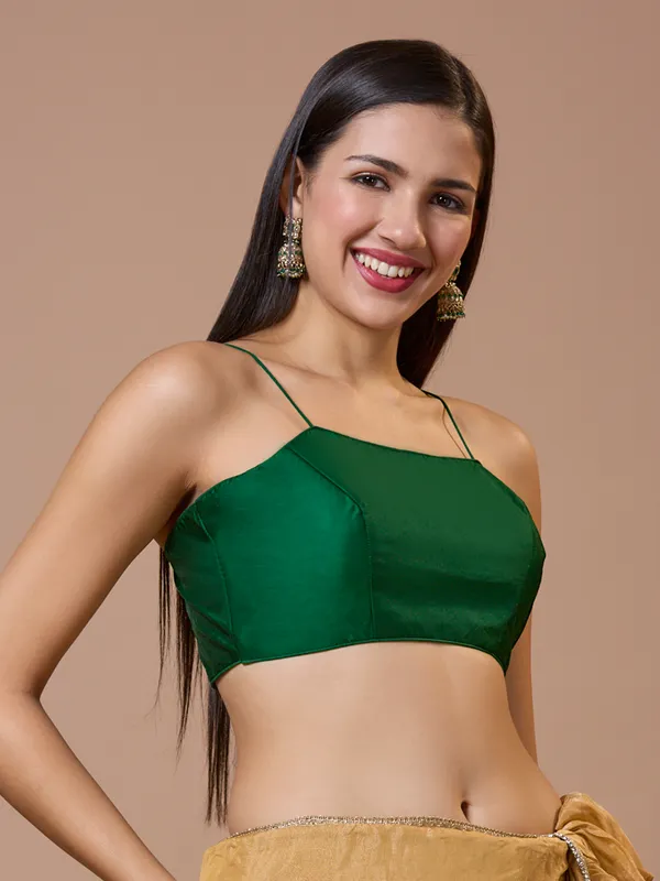 Green silk comfort fit ready made blouse