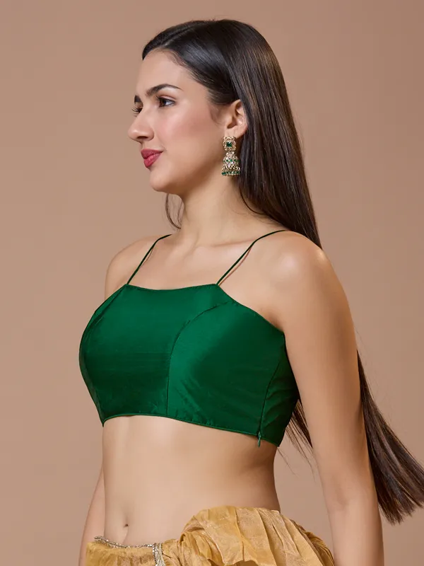 Green silk comfort fit ready made blouse