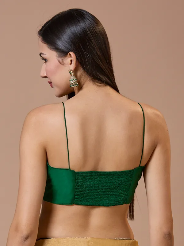 Green silk comfort fit ready made blouse