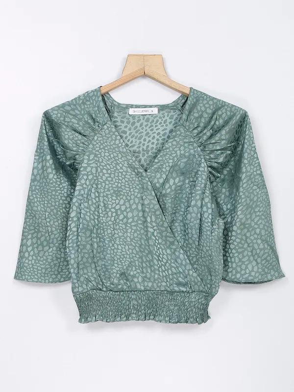 Green silk crop top