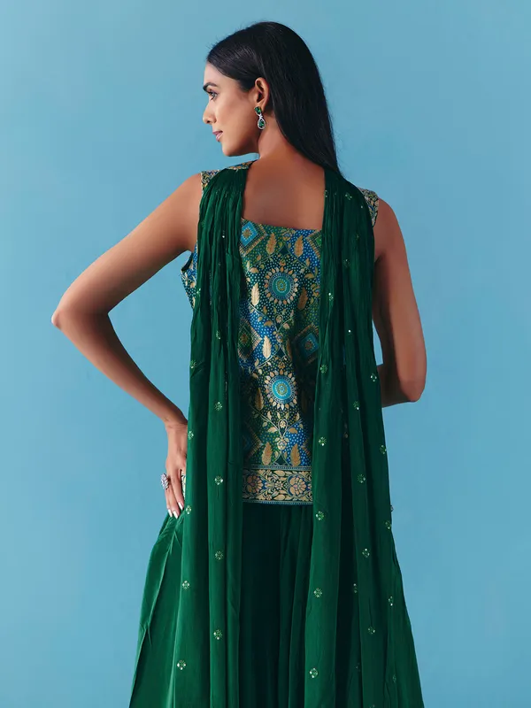 Green silk cutdana palazzo suit