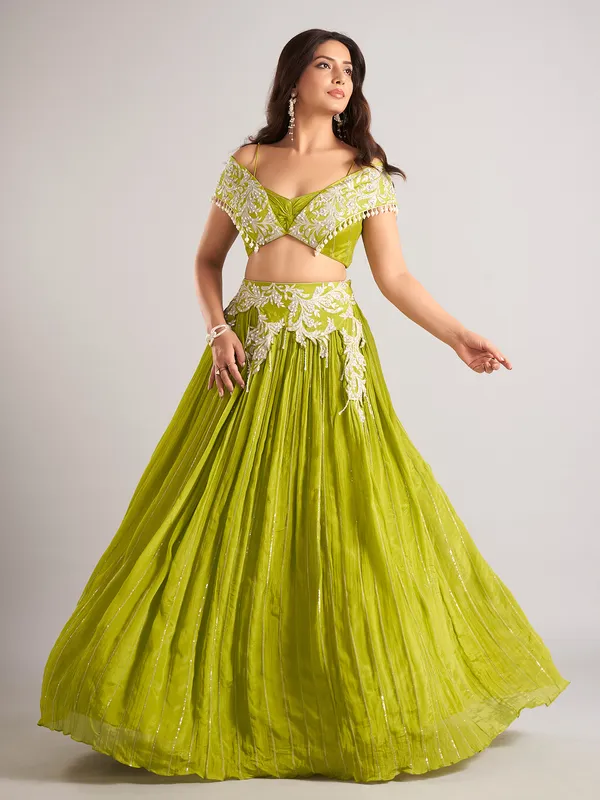 Green silk designer wedding wear lehenga choli
