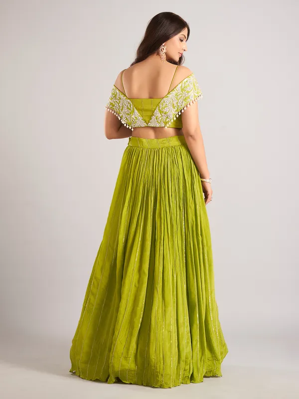 Green silk designer wedding wear lehenga choli